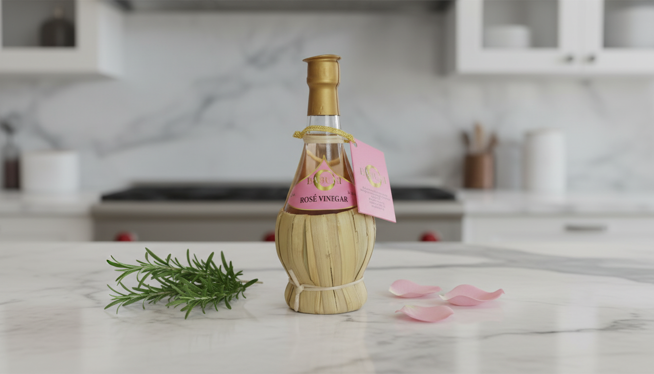 Rosé vinegar bottle with clear lighting
